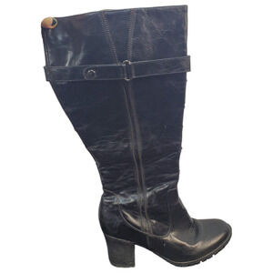 Kenneth Cole Reaction Knee High Boots‎ Black Leather Round Toe Womens Size 8.5